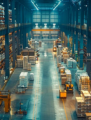 Industrial IoT smart warehouse facility featuring automated logistics management and inventory tracking systems.