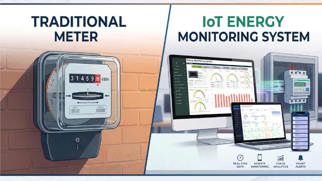 Traditional meter vs IoT energy monitoring system comparison